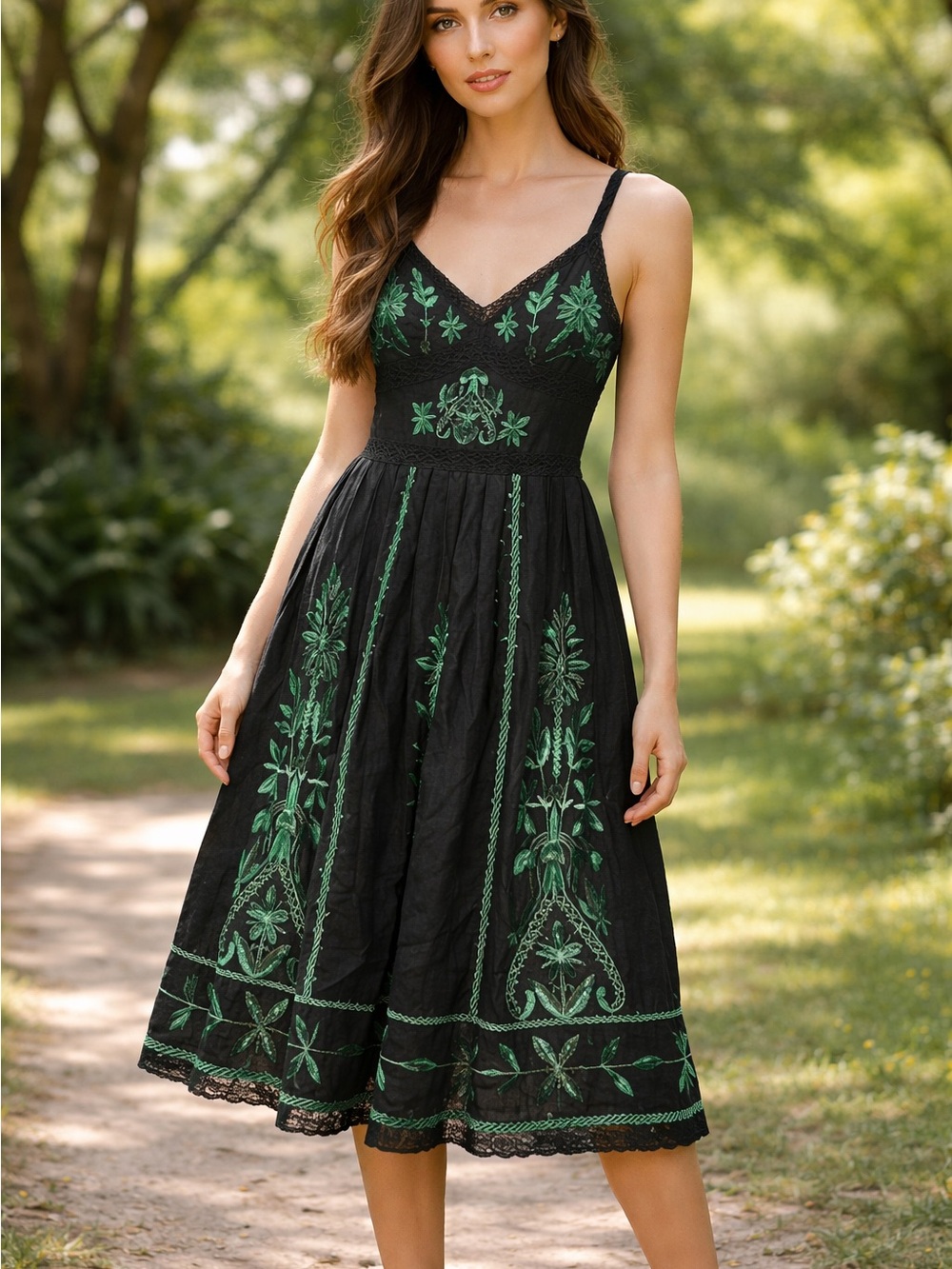 Vintage Sue Wong Linen Midi Dress Beaded Embroidery Summer Party Vacation